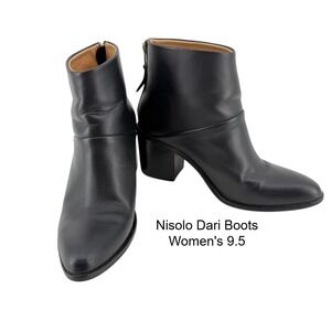 Nisolo Dari Commuter Boot Black Leather Pointed Toe Block Heel Ankle Boots 9.5